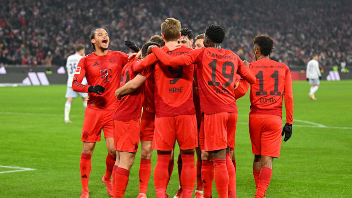 Bayern Munich players celebrating against Hoffenheim.