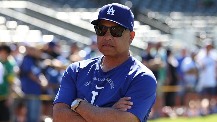 Jun 30, 2026; West Sacramento, California, USA; Los Angeles Dodgers manager Dave Roberts (30) looks on before a baseball game against the Athletics at Sutter Health Park. Mandatory Credit: Scott Marshall-Imagn Images