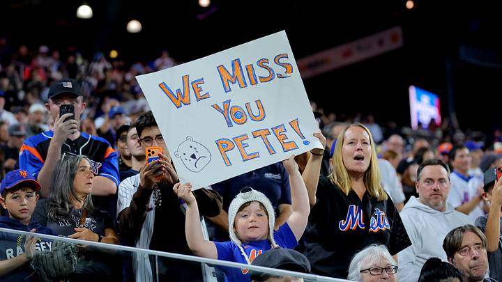 Sep 14, 2026; New York City, New York, USA; A young fan holds up a sign as Baltimore Orioles first baseman Pete Alonso (not pictured) bats against the New York Mets during the fifth inning at Citi Field. Mandatory Credit: Brad Penner-Imagn Images