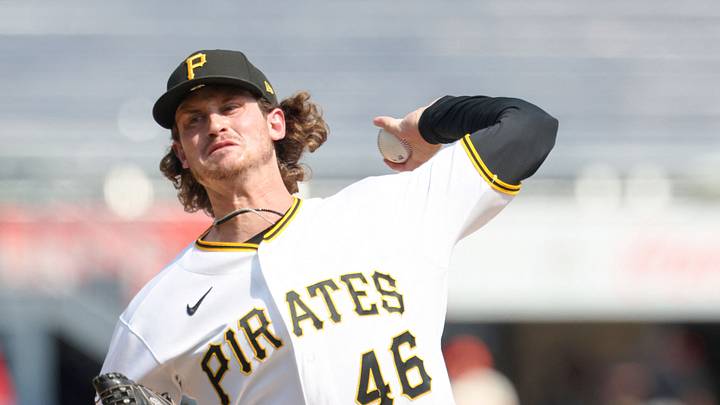 Sep 3, 2026; Pittsburgh, Pennsylvania, USA;  Pittsburgh Pirates relief pitcher Mason Montgomery (46) pitches against the San Francisco Giants during the ninth inning at PNC Park.  Mandatory Credit: Charles LeClaire-Imagn Images