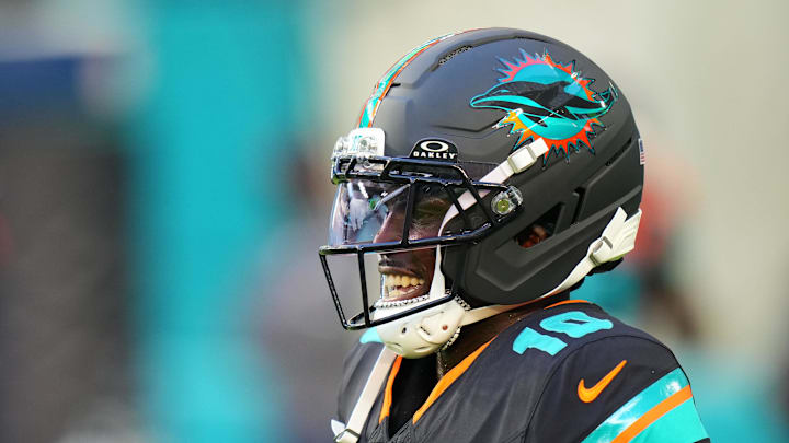 Sep 29, 2025; Miami Gardens, Florida, USA; Miami Dolphins wide receiver Tyreek Hill (10) practices before the game against the New York Jets at Hard Rock Stadium. 