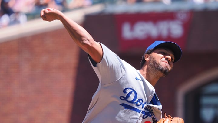Jun 30, 2024; San Francisco, California, USA; Los Angeles Dodgers relief pitcher Michael Peterson (90) pitches the ball against the San Francisco Giants during the fifth inning at Oracle Park. Mandatory Credit: Kelley L Cox-Imagn Images Jun 30, 2024; San Francisco, California, USA; Los Angeles Dodgers relief pitcher Michael Peterson (90) pitches the ball against the San Francisco Giants during the fifth inning at Oracle Park. Mandatory Credit: Kelley L Cox-Imagn Images