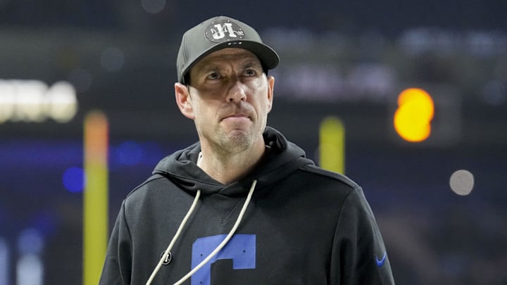 Dec 22, 2025; Indianapolis, Indiana, USA; Indianapolis Colts head coach Shane Steichen walks off the field Monday, Dec. 22, 2025, after losing a game against the San Francisco 49ers  at Lucas Oil Stadium. 
