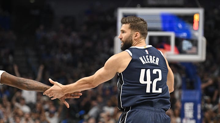 Oct 24, 2024; Dallas, Texas, USA; Dallas Mavericks forward Maxi Kleber (42) in action during the game between the Dallas Mavericks and the San Antonio Spurs at the American Airlines Center. Mandatory Credit: Jerome Miron-Imagn Images