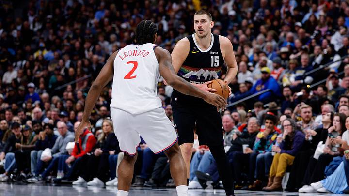 Jan 30, 2026; Denver, Colorado, USA; Denver Nuggets center Nikola Jokic (15) controls the ball as Los Angeles Clippers forward Kawhi Leonard (2) guards in the third quarter at Ball Arena. Mandatory Credit: Isaiah J. Downing-Imagn Images Jan 30, 2026; Denver, Colorado, USA; Denver Nuggets center Nikola Jokic (15) controls the ball as Los Angeles Clippers forward Kawhi Leonard (2) guards in the third quarter at Ball Arena. Mandatory Credit: Isaiah J. Downing-Imagn Images