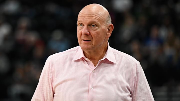 Steve Ballmer reacts during a 2024 game.