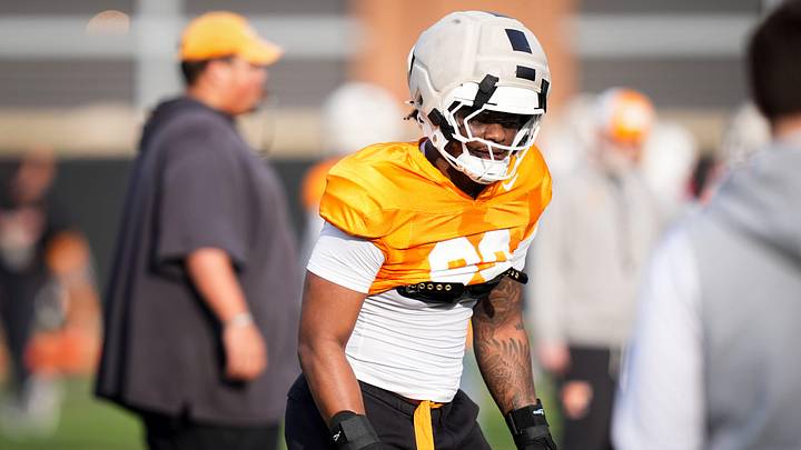 Tennessee defensive lineman Jordan Norman (93) during the Vols' spring football practice in Knoxville on March 19, 2026.