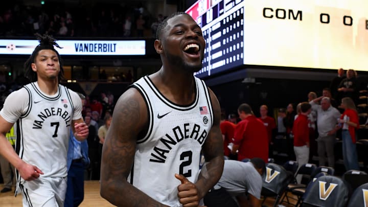 Jan 7, 2026; Nashville, Tennessee, USA; Vanderbilt Commodores guard Duke Miles (2) yells to the crowd after the win against the Alabama Crimson Tide during the second half at Memorial Gymnasium. Mandatory Credit: Steve Roberts-Imagn Images Jan 7, 2026; Nashville, Tennessee, USA; Vanderbilt Commodores guard Duke Miles (2) yells to the crowd after the win against the Alabama Crimson Tide during the second half at Memorial Gymnasium. Mandatory Credit: Steve Roberts-Imagn Images