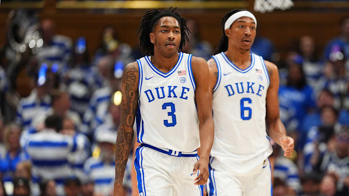 Virginia Tech v Duke; Duke basketball forwards Isaiah Evans and Maliq Brown 