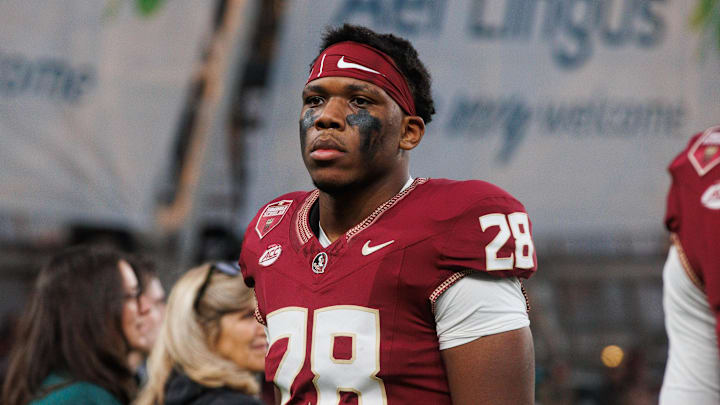 Aug 24, 2024; Dublin, IRL; Georgia Tech linebacker Justin Cryer reacts after their loss to Georgia Tech at Aviva Stadium. Mandatory Credit: Tom Maher/INPHO via USA TODAY Sports