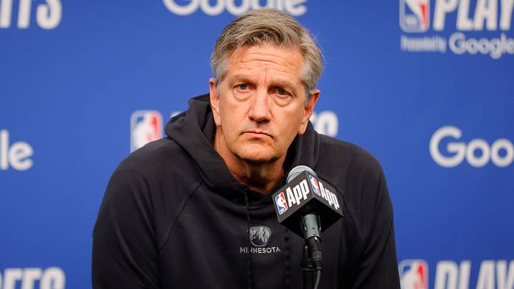 May 10, 2026; Minneapolis, Minnesota, USA; Minnesota Timberwolves head coach Chris Finch speaks to the media before game four of the second round of the 2026 NBA Playoffs against the San Antonio Spurs at Target Center. Mandatory Credit: Bruce Kluckhohn-Imagn Images