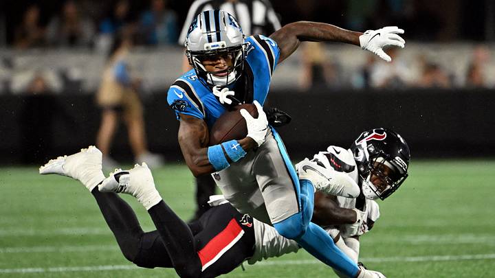 Aug 28, 2026; Charlotte, North Carolina, USA; Carolina Panthers wide receiver Jimmy Horn Jr. (15) runs with the ball against Houston Texans cornerback Brandon Codrington (17) during the first half at Bank of America Stadium. Mandatory Credit: Bob Donnan-Imagn Images TPX IMAGES OF THE DAY Aug 28, 2026; Charlotte, North Carolina, USA; Carolina Panthers wide receiver Jimmy Horn Jr. (15) runs with the ball against Houston Texans cornerback Brandon Codrington (17) during the first half at Bank of America Stadium. Mandatory Credit: Bob Donnan-Imagn Images TPX IMAGES OF THE DAY