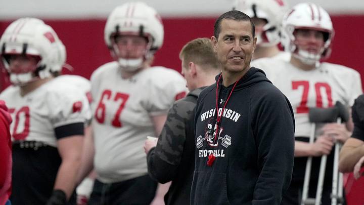 Wisconsin head football coach Luke Fickell is shown during spring football practice Thursday, April 3, 2025 in Madison, Wisconsin.