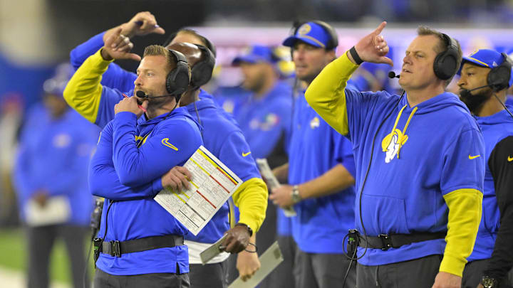 Dec 28, 2024; Inglewood, California, USA;  Los Angeles Rams head coach Sean McVay on the sidelines in the second half against the Arizona Cardinals at SoFi Stadium. Mandatory Credit: Jayne Kamin-Oncea-Imagn Images