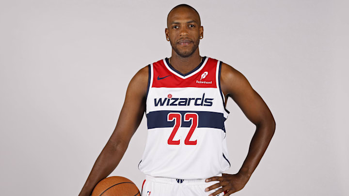 Sep 29, 2025; Washington, DC, USA; Washington Wizards forward Khris Middleton (22) poses for a portrait during Wizards Media Day at CareFirst Arena. Mandatory Credit: Geoff Burke-Imagn Images Sep 29, 2025; Washington, DC, USA; Washington Wizards forward Khris Middleton (22) poses for a portrait during Wizards Media Day at CareFirst Arena. Mandatory Credit: Geoff Burke-Imagn Images