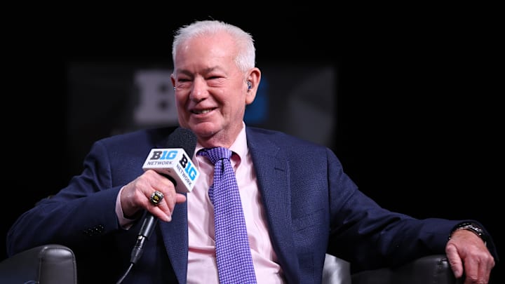 Oct 2, 2024; Rosemont, IL, USA; Northwestern head coach Joe McKeown speaks during the 2024 Big Ten Womenís Basketball media day at Donald E. Stephens Convention Center. Mandatory Credit: Melissa Tamez-Imagn Images