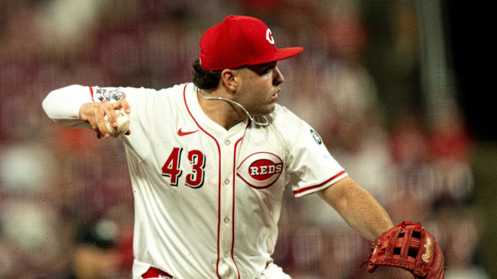 Cincinnati Reds third baseman Sal Stewart (43) throws to first for an out in the sixth inning between Cincinnati Reds and Pittsburg Pirates at Great American Ball Park in Cincinnati on Sept. 24, 2025. Cincinnati Reds third baseman Sal Stewart (43) throws to first for an out in the sixth inning between Cincinnati Reds and Pittsburg Pirates at Great American Ball Park in Cincinnati on Sept. 24, 2025.