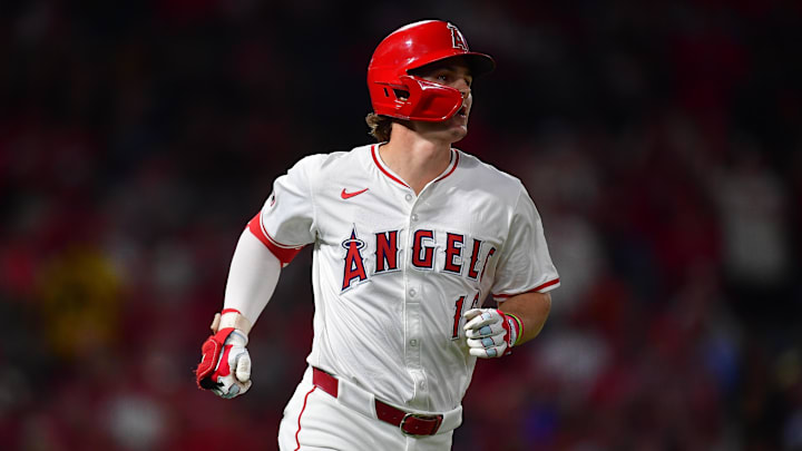 Mickey Moniak runs the bases after a 2024 home run against the Astros.