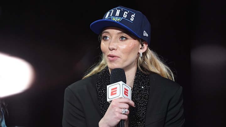 Paige Bueckers is interviewed by ESPN after being selected with the number one overall pick to the Dallas Wings in the 2025 WNBA Draft at The Shed at Hudson Yards. Paige Bueckers is interviewed by ESPN after being selected with the number one overall pick to the Dallas Wings in the 2025 WNBA Draft at The Shed at Hudson Yards.