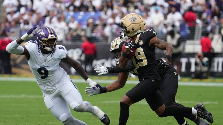 Sep 20, 2026; Baltimore, Maryland, USA; New Orleans Saints wide receiver Barion Brown (19) returns a punt in the second quarter against the Baltimore Ravens at M&T Bank Stadium. Mandatory Credit: James Lang-Imagn Images Sep 20, 2026; Baltimore, Maryland, USA; New Orleans Saints wide receiver Barion Brown (19) returns a punt in the second quarter against the Baltimore Ravens at M&T Bank Stadium. Mandatory Credit: James Lang-Imagn Images