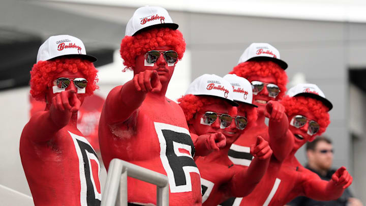 The UGA paint line gets fired up during a NCAA baseball game against Arkansas in Athens, Ga., on Friday, April 11, 2025. The UGA paint line gets fired up during a NCAA baseball game against Arkansas in Athens, Ga., on Friday, April 11, 2025.