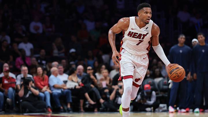 Oct 8, 2026; Miami, Florida, USA; Miami Heat forward Giannis Antetokounmpo (7) dribbles the basketball against the New Orleans Pelicans during the first quarter at Kaseya Center. Mandatory Credit: Sam Navarro-Imagn Images Oct 8, 2026; Miami, Florida, USA; Miami Heat forward Giannis Antetokounmpo (7) dribbles the basketball against the New Orleans Pelicans during the first quarter at Kaseya Center. Mandatory Credit: Sam Navarro-Imagn Images