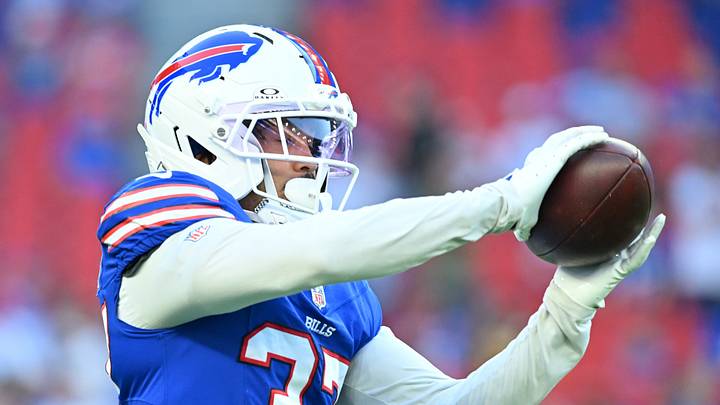 Buffalo Bills defensive back Jordan Hancock (37) warms up prior to the game against the Pittsburgh Steelers at New Highmark Stadium. Buffalo Bills defensive back Jordan Hancock (37) warms up prior to the game against the Pittsburgh Steelers at New Highmark Stadium.