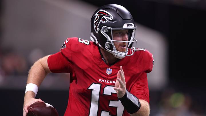 Sep 20, 2026; Atlanta, Georgia, USA;  Atlanta Falcons quarterback Cooper Rush (13) rushes during the second quarter against the Carolina Panthers at Mercedes-Benz Stadium.  Mandatory Credit: Brett Davis-Imagn Images