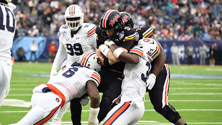 Dec 30, 2023; Nashville, TN, USA; Maryland Terrapins quarterback Billy Edwards Jr. (9) is tackled