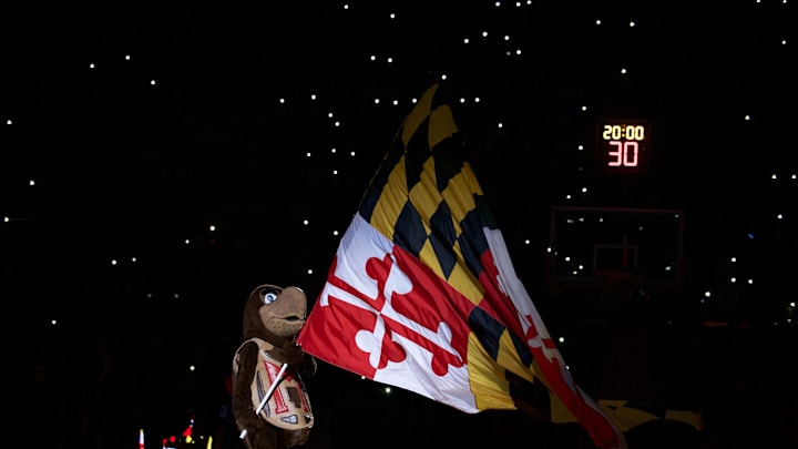 Jan 1, 2017; College Park, MD, USA; Maryland Terrapins mascot Testudo waves a Maryland flag before a game against the Nebraska Cornhuskers at Xfinity Center. Mandatory Credit: Rafael Suanes-Imagn Images Jan 1, 2017; College Park, MD, USA; Maryland Terrapins mascot Testudo waves a Maryland flag before a game against the Nebraska Cornhuskers at Xfinity Center. Mandatory Credit: Rafael Suanes-Imagn Images