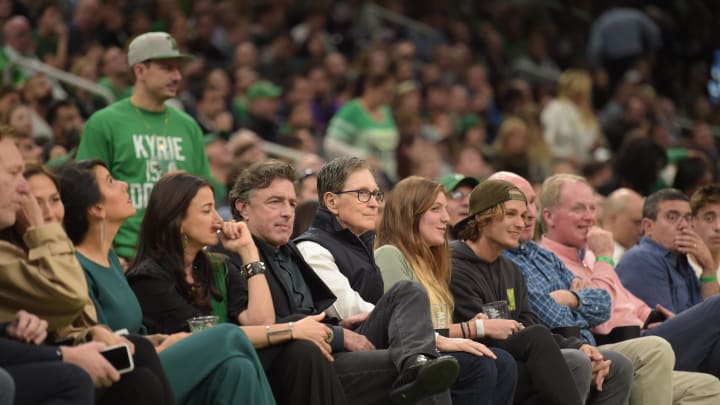 Oct 25, 2019; Boston, MA, USA; Boston Celtics owner and governor Wyc Grousbeck sits with Boston Red Sox principal owner John Henry during the first half in a game against the Toronto Raptors at TD Garden. Mandatory Credit: Bob DeChiara-USA TODAY Sports Oct 25, 2019; Boston, MA, USA; Boston Celtics owner and governor Wyc Grousbeck sits with Boston Red Sox principal owner John Henry during the first half in a game against the Toronto Raptors at TD Garden. Mandatory Credit: Bob DeChiara-USA TODAY Sports