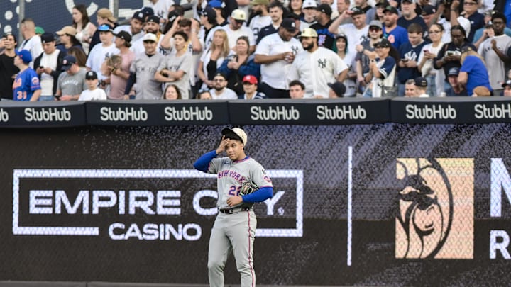 May 16, 2025; Bronx, New York, USA; New York Mets outfielder Juan Soto (22) looks on from right field during the first inning against the New York Yankees at Yankee Stadium. Mandatory Credit: John Jones-Imagn Images May 16, 2025; Bronx, New York, USA; New York Mets outfielder Juan Soto (22) looks on from right field during the first inning against the New York Yankees at Yankee Stadium. Mandatory Credit: John Jones-Imagn Images