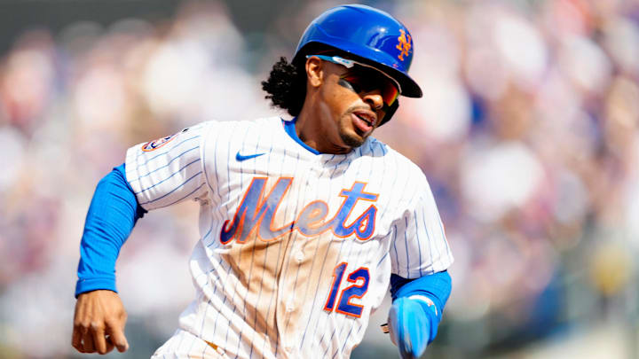 Francisco Lindor runs as he rounds third base before scoring, Thursday, March 26, 2026. The Mets went on to beat the Pirates, 11-7.