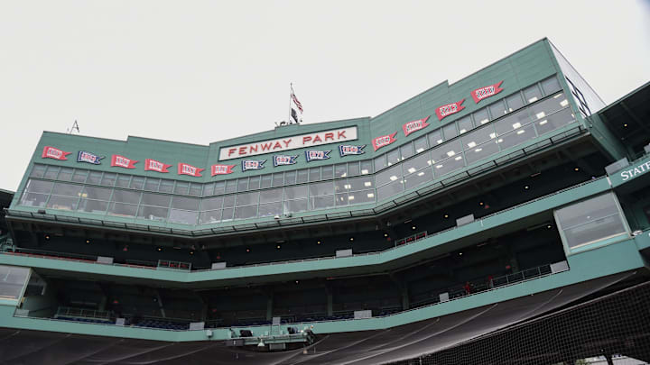 Sep 24, 2023; Boston, Massachusetts, USA;  General view of the Fenway Park press box prior to a game between the Boston Red Sox and Chicago White Sox. Mandatory Credit: Bob DeChiara-Imagn Images