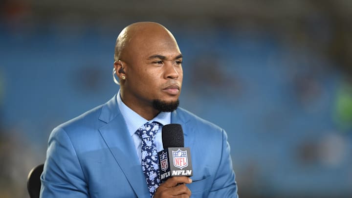 Sep 12, 2019; Charlotte, NC, USA; NFL GameDay Kickoff analyst Steve Smith Sr. before the game at Bank of America Stadium. Mandatory Credit: Bob Donnan-Imagn Images
