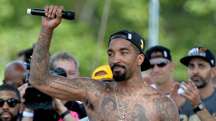 Jun 22, 2016; Cleveland, OH, USA; Cleveland Cavaliers guard J.R. Smith (5) greets the crowd during the Cleveland Cavaliers NBA championship celebration in downtown Cleveland. Mandatory Credit: Ken Blaze-USA TODAY Sports Jun 22, 2016; Cleveland, OH, USA; Cleveland Cavaliers guard J.R. Smith (5) greets the crowd during the Cleveland Cavaliers NBA championship celebration in downtown Cleveland. Mandatory Credit: Ken Blaze-USA TODAY Sports