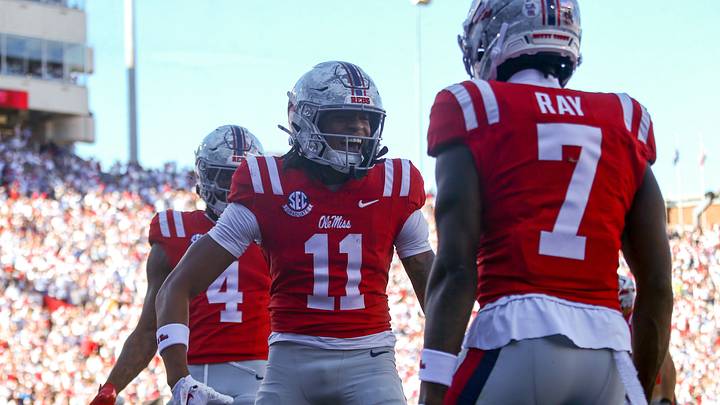 Mississippi Rebels wide receiver Horatio Fields reacts after a touchdown during the second quarter against the Missouri Tigers at Vaught-Hemingway Stadium. Mandatory Credit: Petre Thomas-Imagn Images Mississippi Rebels wide receiver Horatio Fields reacts after a touchdown during the second quarter against the Missouri Tigers at Vaught-Hemingway Stadium. Mandatory Credit: Petre Thomas-Imagn Images