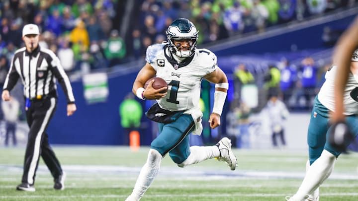 Dec 18, 2023; Seattle, Washington, USA; Philadelphia Eagles quarterback Jalen Hurts (1) rushes