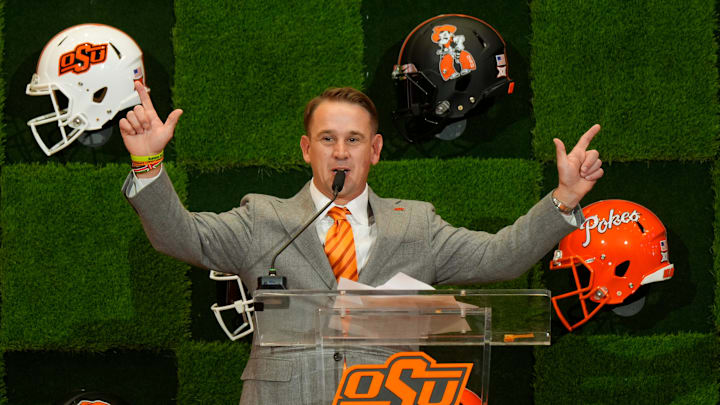 Oklahoma State University (OSU) introduces the new head football coach, Eric Morris, during a rally in Stillwater on Monday, Dec. 8, 2025. Oklahoma State University (OSU) introduces the new head football coach, Eric Morris, during a rally in Stillwater on Monday, Dec. 8, 2025.