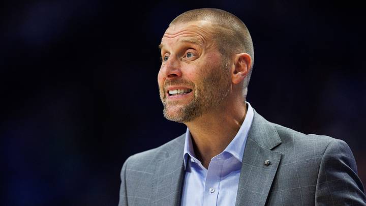 Oct 16, 2026; Lexington, KY, USA;  Kentucky Wildcats head coach Mark Pope talks to his players during the first half against the Little Rock Trojans at Rupp Arena Central Bank Center.  Mandatory Credit: Jordan Prather-Imagn Images