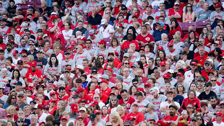 Fans watch a MLB interleague game between the Cincinnati Reds and Chicago White Sox, Wednesday, May 14, 2025, at Great American Ball Park in Downtown Cincinnati.