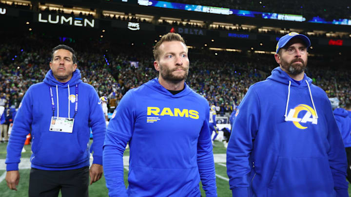 Jan 25, 2026; Seattle, WA, USA; Los Angeles Rams head coach Sean McVay walks on field after the 2026 NFC Championship Game against the Seattle Seahawks at Lumen Field. Mandatory Credit: Kevin Ng-Imagn Images