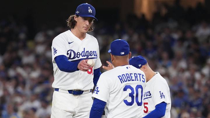 Oct 15, 2026; Los Angeles, California, USA; Los Angeles Dodgers pitcher Tyler Glasnow (31) is removed from the game by manager Dave Roberts in game four of the NLCS for the 2026 MLB Playoffs at Uniqlo Field at Dodger Stadium. Mandatory Credit: Kirby Lee-Imagn Images Oct 15, 2026; Los Angeles, California, USA; Los Angeles Dodgers pitcher Tyler Glasnow (31) is removed from the game by manager Dave Roberts in game four of the NLCS for the 2026 MLB Playoffs at Uniqlo Field at Dodger Stadium. Mandatory Credit: Kirby Lee-Imagn Images