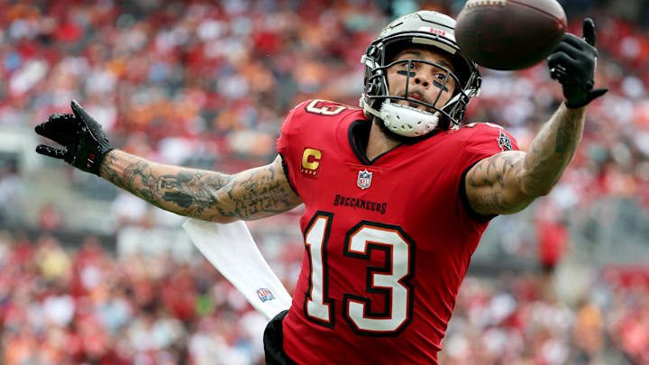 Tampa Bay Buccaneers wide receiver Mike Evans (13) attempts to catch the ball against the Carolina Panthers during the second quarter at Raymond James Stadium. Tampa Bay Buccaneers wide receiver Mike Evans (13) attempts to catch the ball against the Carolina Panthers during the second quarter at Raymond James Stadium.