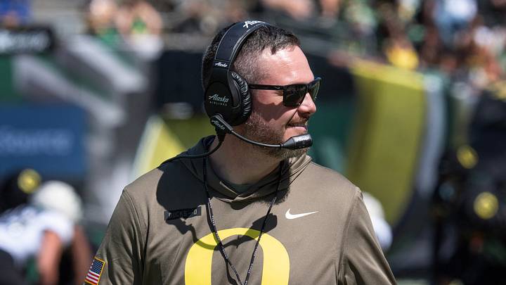 Oregon coach Dan Lanning oversees the Oregon Spring Game at Autzen Stadium in Eugene April 25, 2026 Oregon coach Dan Lanning oversees the Oregon Spring Game at Autzen Stadium in Eugene April 25, 2026