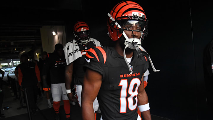 Aug 7, 2025; Philadelphia, Pennsylvania, USA; Cincinnati Bengals wide receiver Isaiah Williams (18) in the tunnel against the Philadelphia Eagles at Lincoln Financial Field. Mandatory Credit: Eric Hartline-Imagn Images