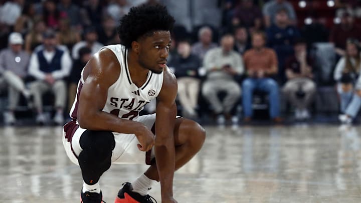 Mar 4, 2025; Starkville, Mississippi, USA; Mississippi State Bulldogs guard Josh Hubbard (12) looks on during the first half against the Texas Longhorns at Humphrey Coliseum. Mandatory Credit: Petre Thomas-Imagn Images Mar 4, 2025; Starkville, Mississippi, USA; Mississippi State Bulldogs guard Josh Hubbard (12) looks on during the first half against the Texas Longhorns at Humphrey Coliseum. Mandatory Credit: Petre Thomas-Imagn Images