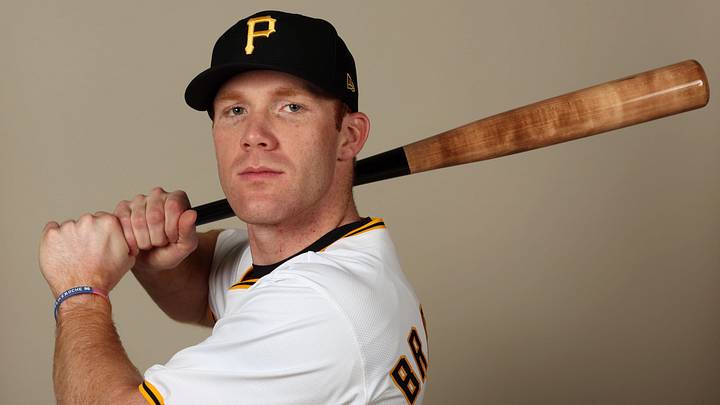 Feb 20, 2024; Bradenton, FL, USA;  Pittsburgh Pirates infielder Jack Brannigan (83) poses for a photo during photo day at Pirate City. Mandatory Credit: Kim Klement Neitzel-Imagn Images