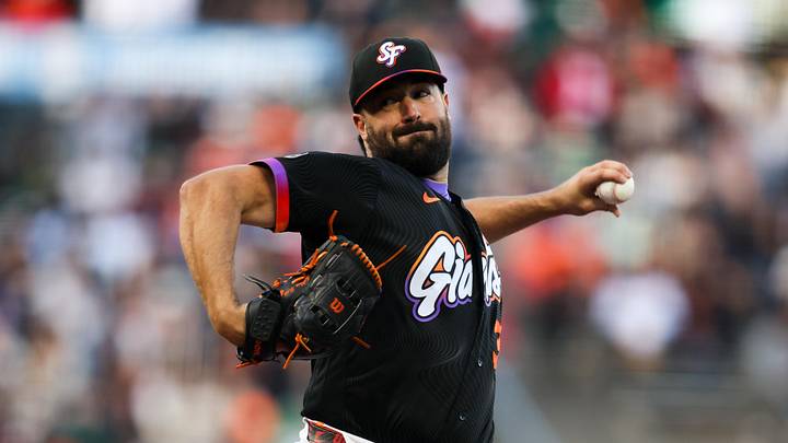 San Francisco, California, USA; San Francisco Giants pitcher Robbie Ray (38) throws during the second inning against the Athletics at Oracle Park. Mandatory Credit: Sergio Estrada-Imagn Images