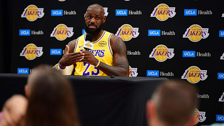Sep 29, 2025; Los Angeles, CA, USA; Los Angeles Lakers forward LeBron James (23) during media day at UCLA Health Training Center. Mandatory Credit: Gary A. Vasquez-Imagn Images Sep 29, 2025; Los Angeles, CA, USA; Los Angeles Lakers forward LeBron James (23) during media day at UCLA Health Training Center. Mandatory Credit: Gary A. Vasquez-Imagn Images